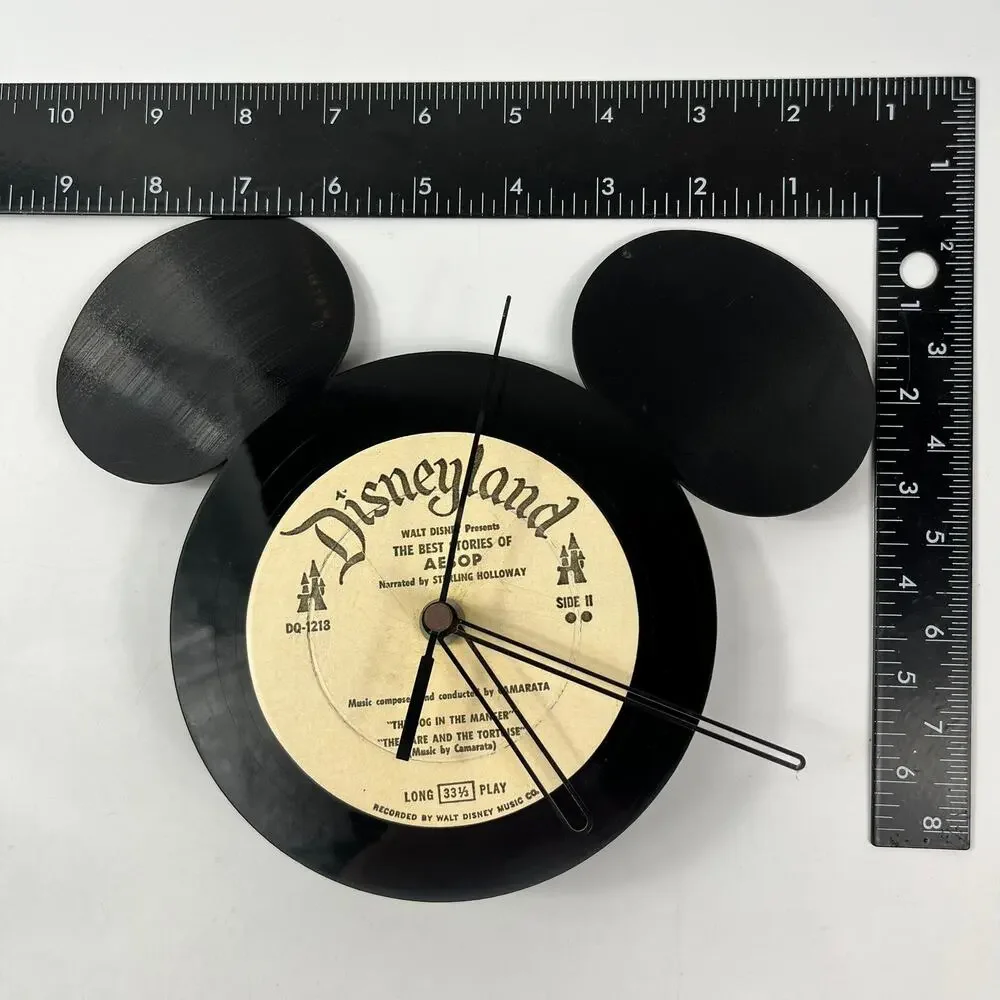 Vtg Disneyland Aesop Record Mickey Mouse Wall Clock Handmade Vinyl Art 9